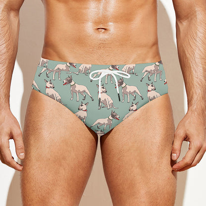 Laurel Green Bull Terrier Pattern Print Men's Swim Briefs