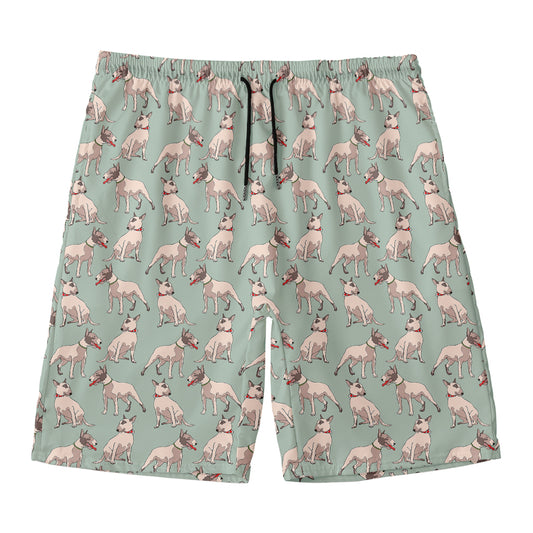 Laurel Green Bull Terrier Pattern Print Men's Swim Trunks