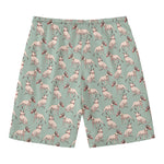 Laurel Green Bull Terrier Pattern Print Men's Swim Trunks