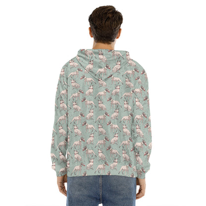 Laurel Green Bull Terrier Pattern Print Men's Velvet Pullover Hoodie