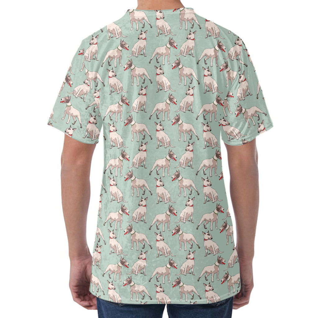 Laurel Green Bull Terrier Pattern Print Men's Velvet T-Shirt