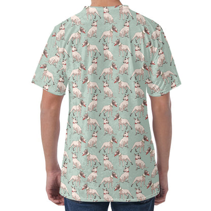Laurel Green Bull Terrier Pattern Print Men's Velvet T-Shirt