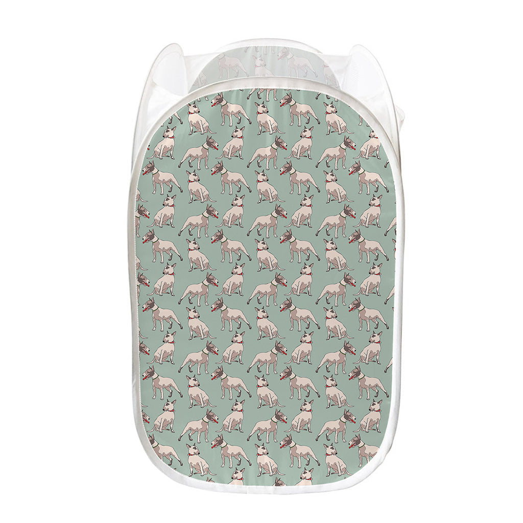 Laurel Green Bull Terrier Pattern Print Mesh Laundry Hamper