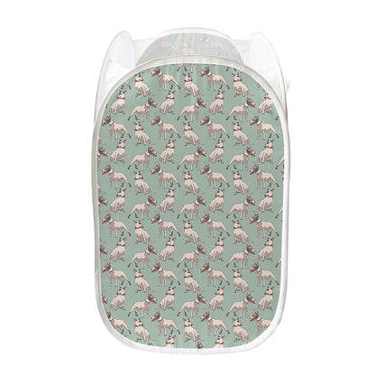 Laurel Green Bull Terrier Pattern Print Mesh Laundry Hamper