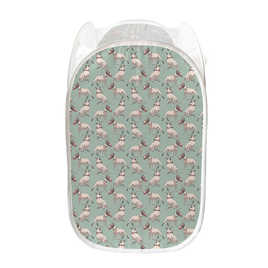 Laurel Green Bull Terrier Pattern Print Mesh Laundry Hamper