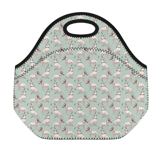 Laurel Green Bull Terrier Pattern Print Neoprene Lunch Bag