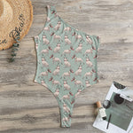 Laurel Green Bull Terrier Pattern Print One Shoulder Bodysuit