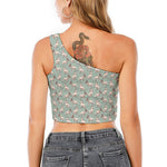 Laurel Green Bull Terrier Pattern Print One Shoulder Crop Top
