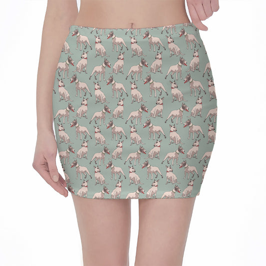 Laurel Green Bull Terrier Pattern Print Pencil Mini Skirt