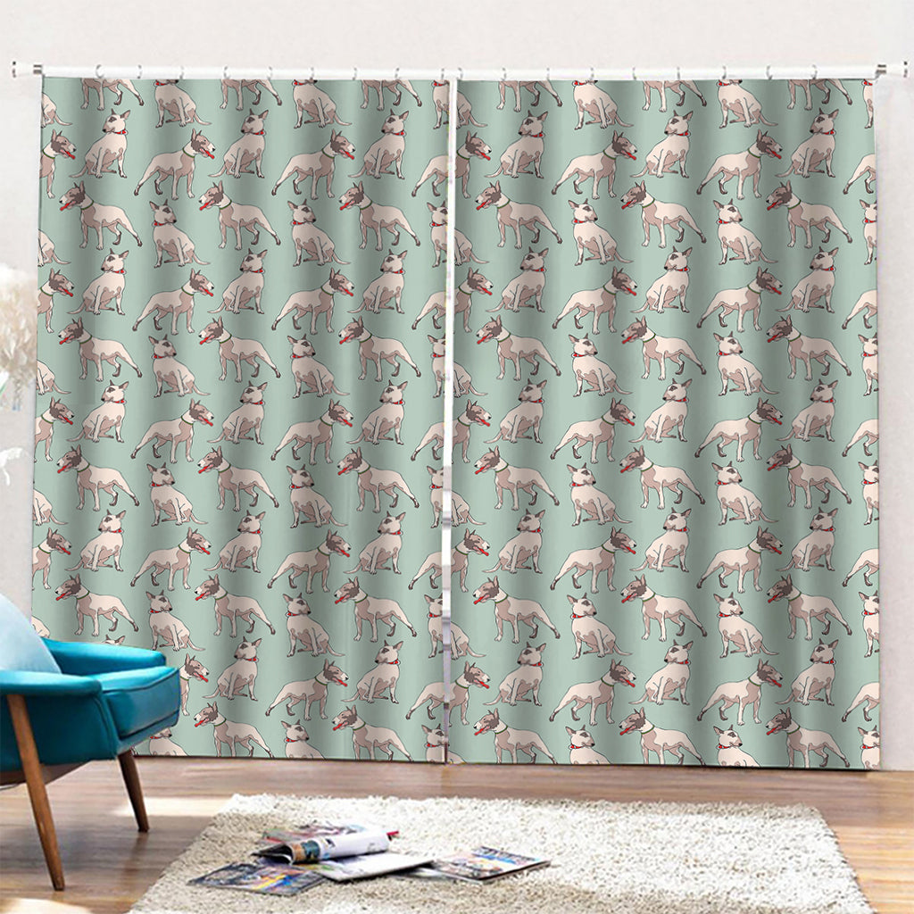 Laurel Green Bull Terrier Pattern Print Pencil Pleat Curtains