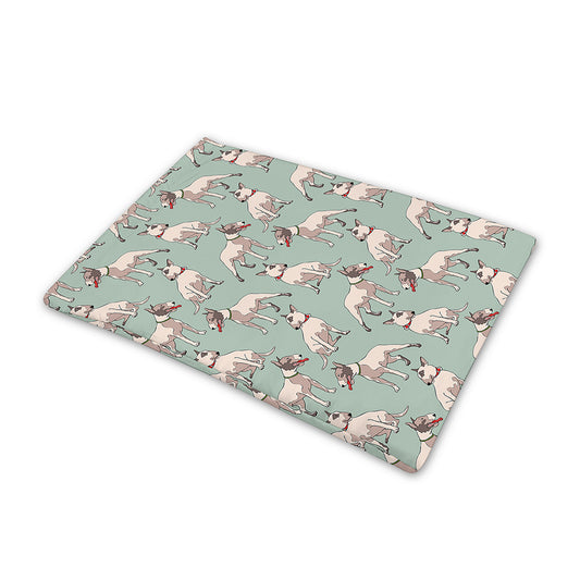 Laurel Green Bull Terrier Pattern Print Pet Cooling Mat Cover
