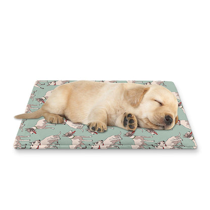 Laurel Green Bull Terrier Pattern Print Pet Cooling Mat Cover