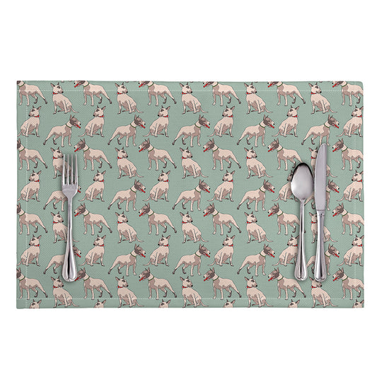 Laurel Green Bull Terrier Pattern Print Placemat