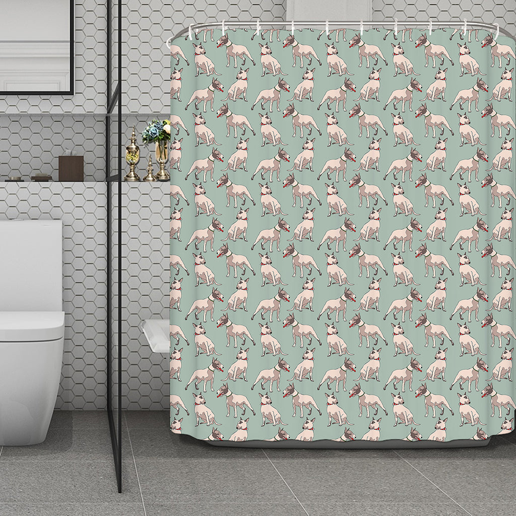 Laurel Green Bull Terrier Pattern Print Polyester Shower Curtain