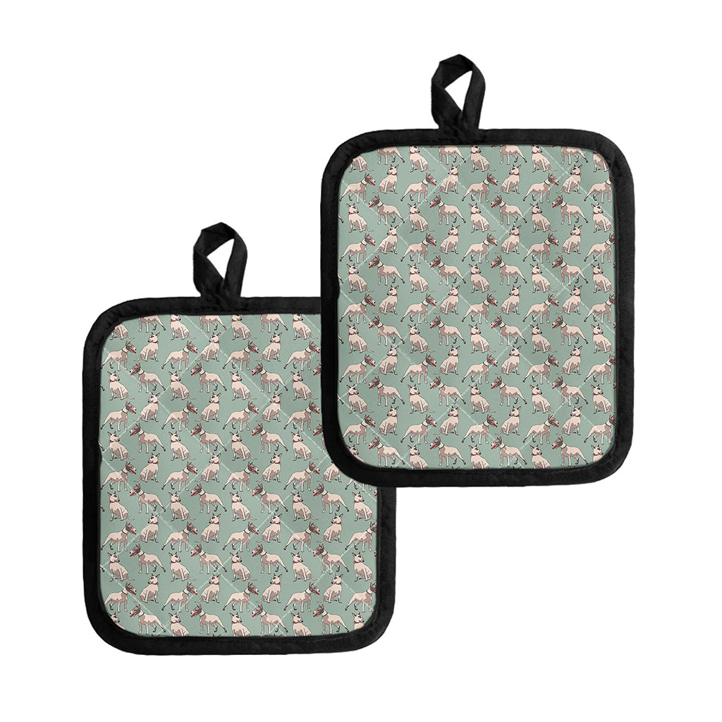 Laurel Green Bull Terrier Pattern Print Pot Holders