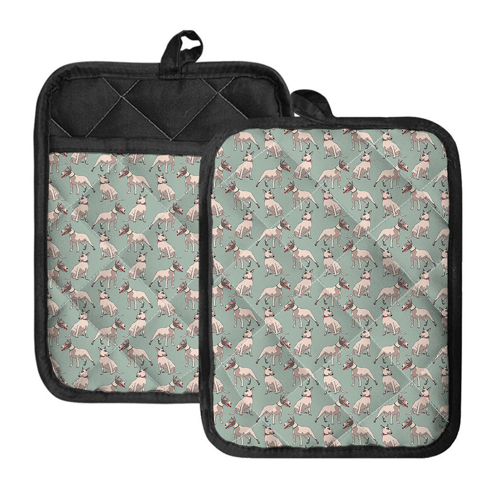 Laurel Green Bull Terrier Pattern Print Pot Holders With Pocket