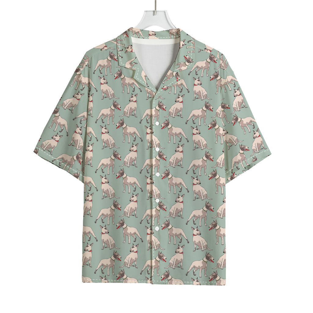 Laurel Green Bull Terrier Pattern Print Rayon Hawaiian Shirt