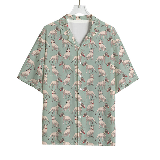 Laurel Green Bull Terrier Pattern Print Rayon Hawaiian Shirt