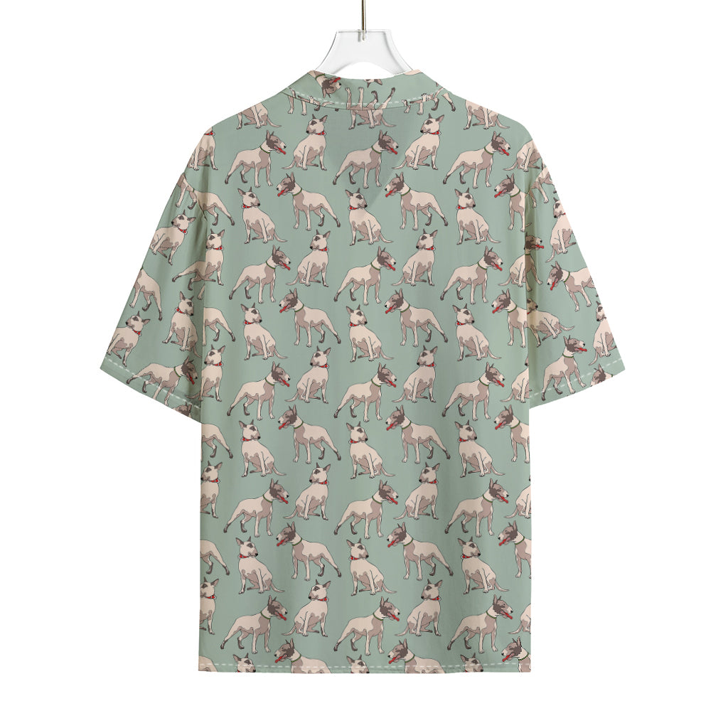 Laurel Green Bull Terrier Pattern Print Rayon Hawaiian Shirt