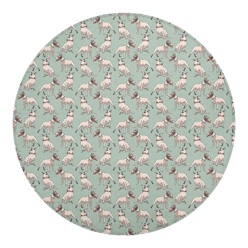 Laurel Green Bull Terrier Pattern Print Round Blanket