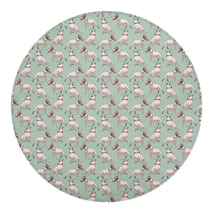 Laurel Green Bull Terrier Pattern Print Round Blanket