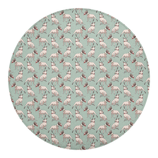 Laurel Green Bull Terrier Pattern Print Round Blanket