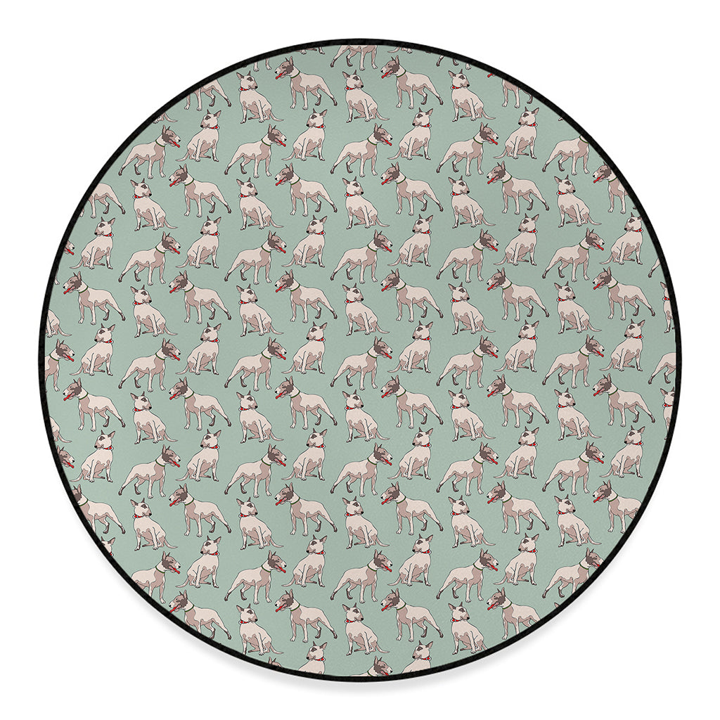 Laurel Green Bull Terrier Pattern Print Round Floor Mat