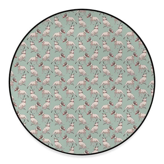 Laurel Green Bull Terrier Pattern Print Round Floor Mat