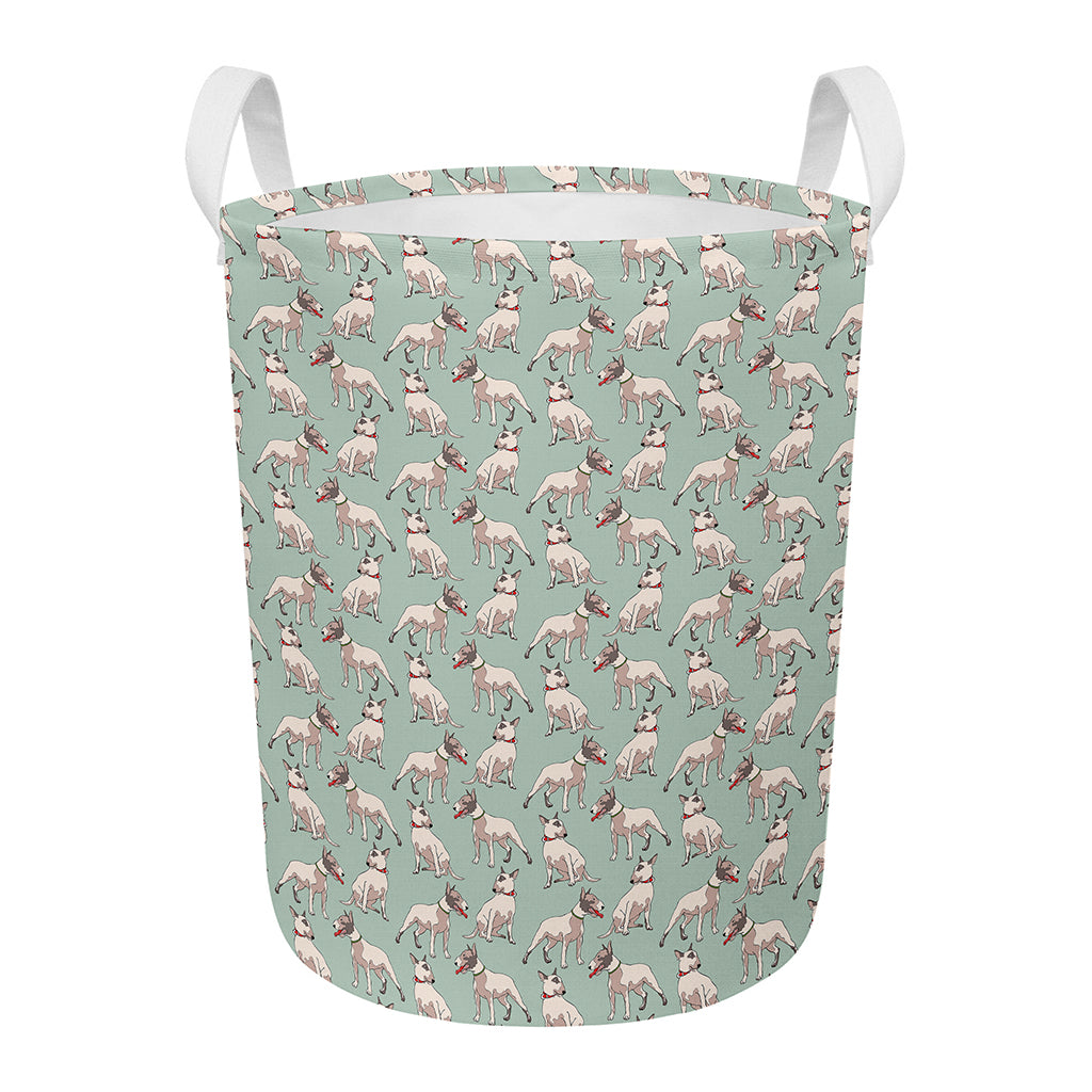 Laurel Green Bull Terrier Pattern Print Round Laundry Basket