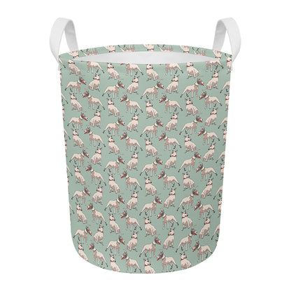 Laurel Green Bull Terrier Pattern Print Round Laundry Basket