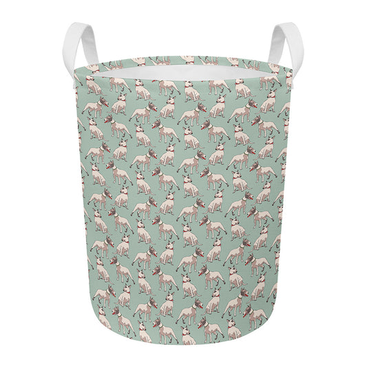 Laurel Green Bull Terrier Pattern Print Round Laundry Basket