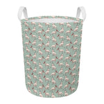 Laurel Green Bull Terrier Pattern Print Round Laundry Basket
