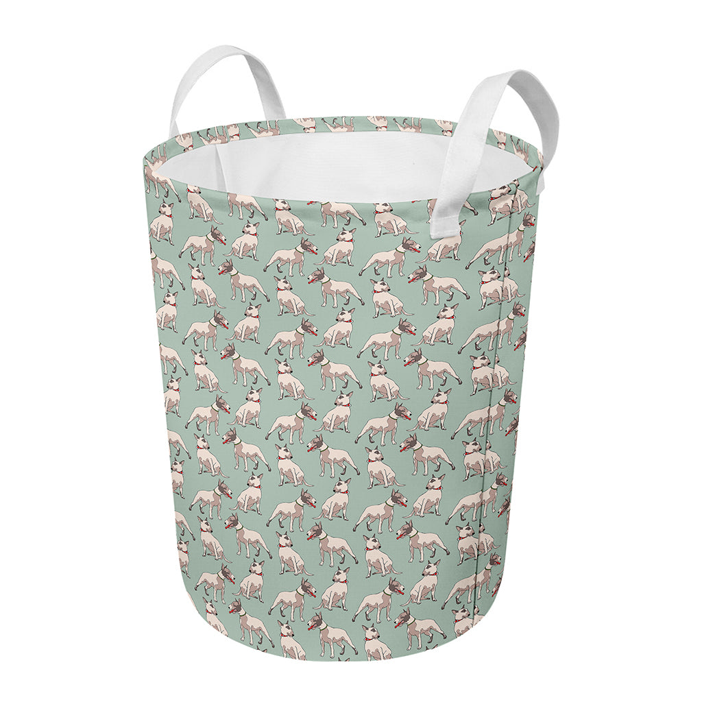Laurel Green Bull Terrier Pattern Print Round Laundry Basket