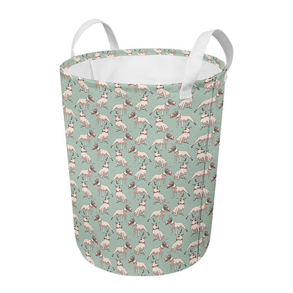 Laurel Green Bull Terrier Pattern Print Round Laundry Basket