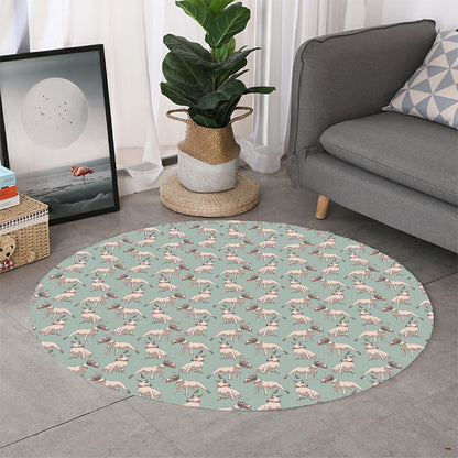 Laurel Green Bull Terrier Pattern Print Round Rug