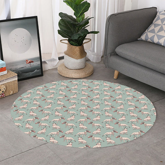 Laurel Green Bull Terrier Pattern Print Round Rug