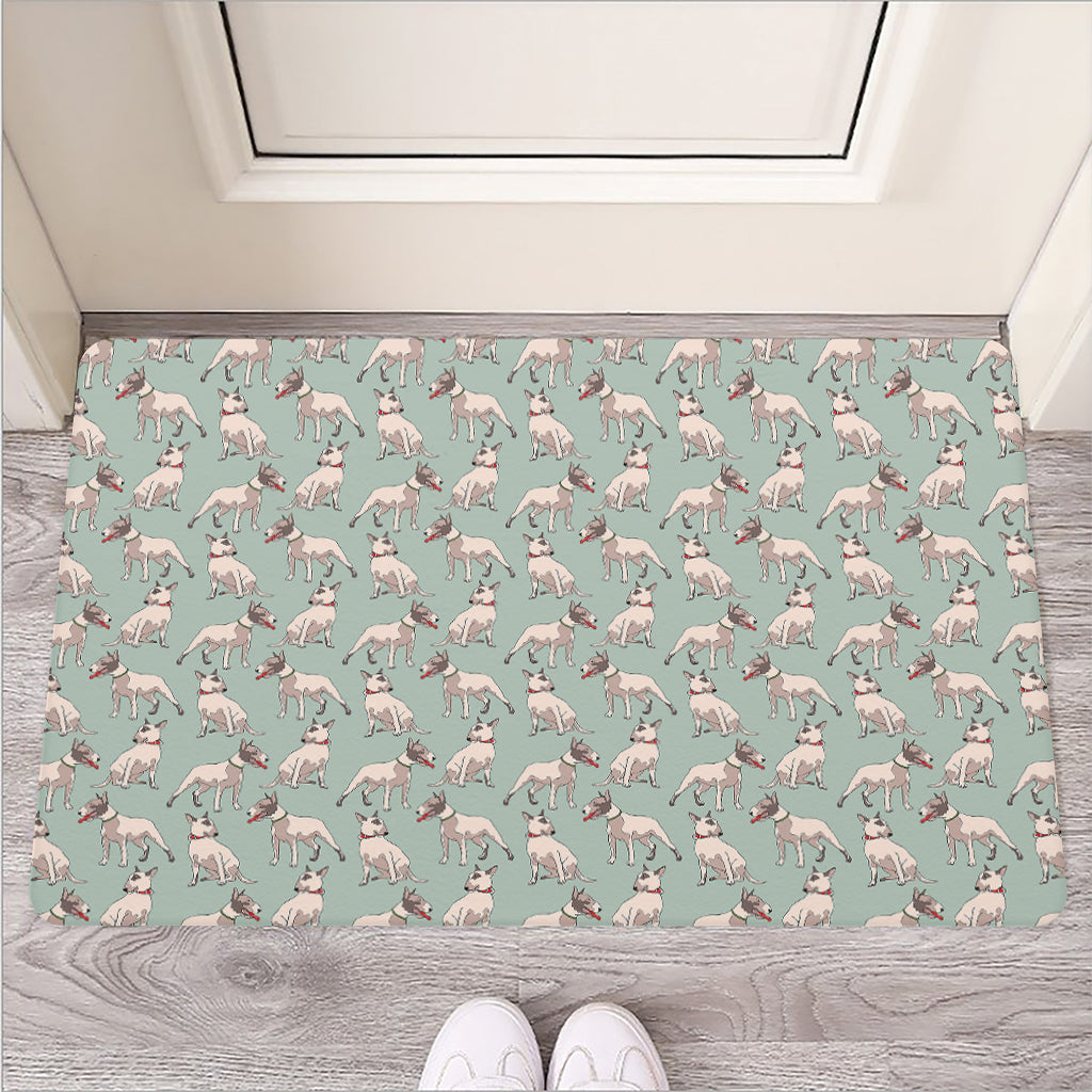 Laurel Green Bull Terrier Pattern Print Rubber Doormat
