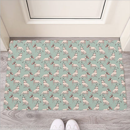 Laurel Green Bull Terrier Pattern Print Rubber Doormat