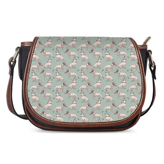Laurel Green Bull Terrier Pattern Print Saddle Bag