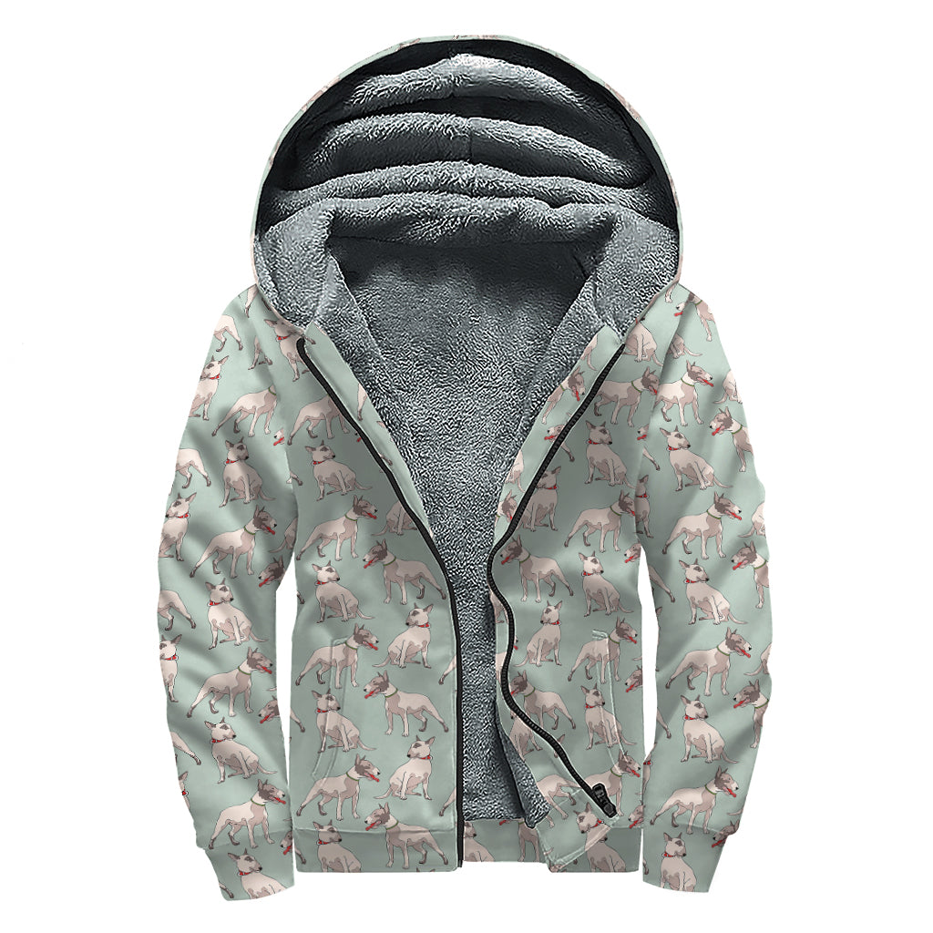 Laurel Green Bull Terrier Pattern Print Sherpa Lined Zip Up Hoodie