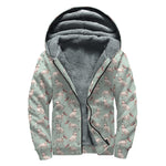 Laurel Green Bull Terrier Pattern Print Sherpa Lined Zip Up Hoodie