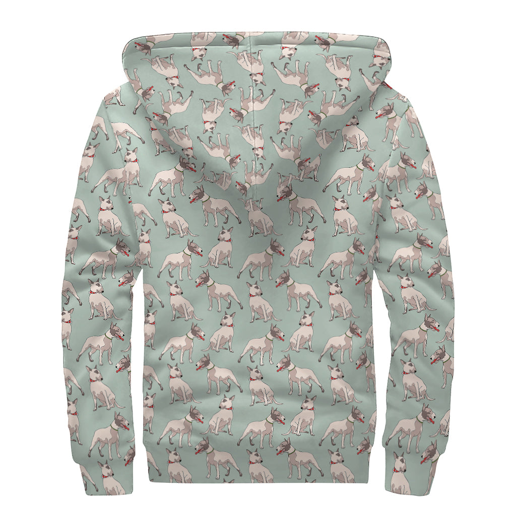 Laurel Green Bull Terrier Pattern Print Sherpa Lined Zip Up Hoodie
