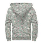 Laurel Green Bull Terrier Pattern Print Sherpa Lined Zip Up Hoodie