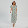 Laurel Green Bull Terrier Pattern Print Short Sleeve Maxi Dress