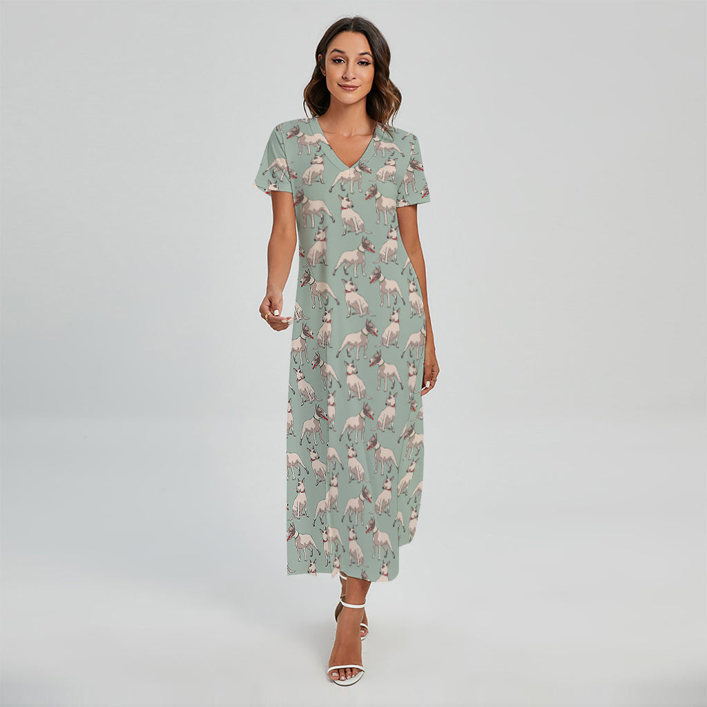 Laurel Green Bull Terrier Pattern Print Short Sleeve Maxi Dress