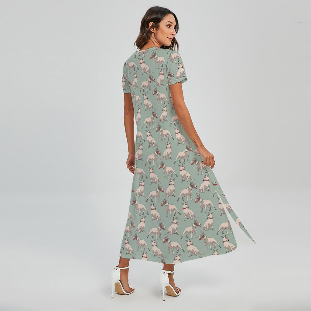 Laurel Green Bull Terrier Pattern Print Short Sleeve Maxi Dress