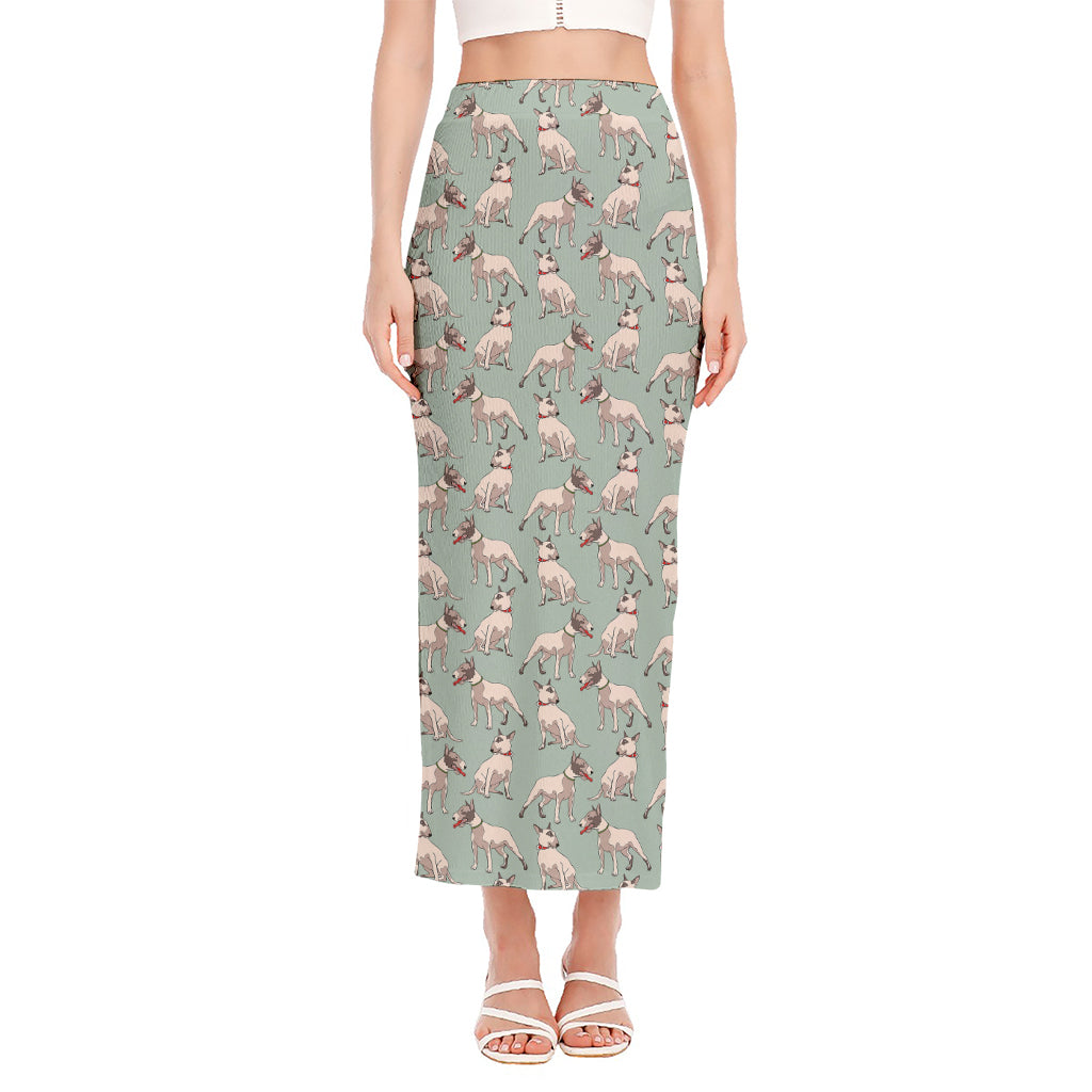 Laurel Green Bull Terrier Pattern Print Side Slit Maxi Skirt