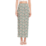 Laurel Green Bull Terrier Pattern Print Side Slit Maxi Skirt