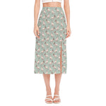 Laurel Green Bull Terrier Pattern Print Side Slit Midi Skirt