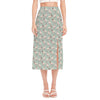 Laurel Green Bull Terrier Pattern Print Side Slit Midi Skirt